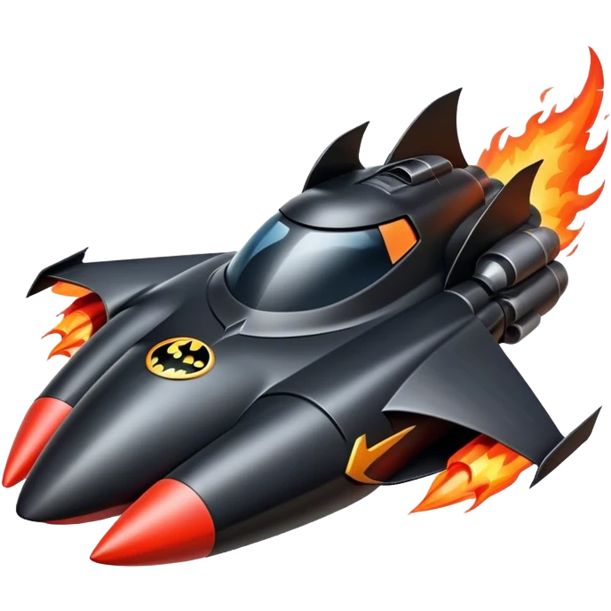 batmobile in rocket ship boom rocket at take-off in fire emoji