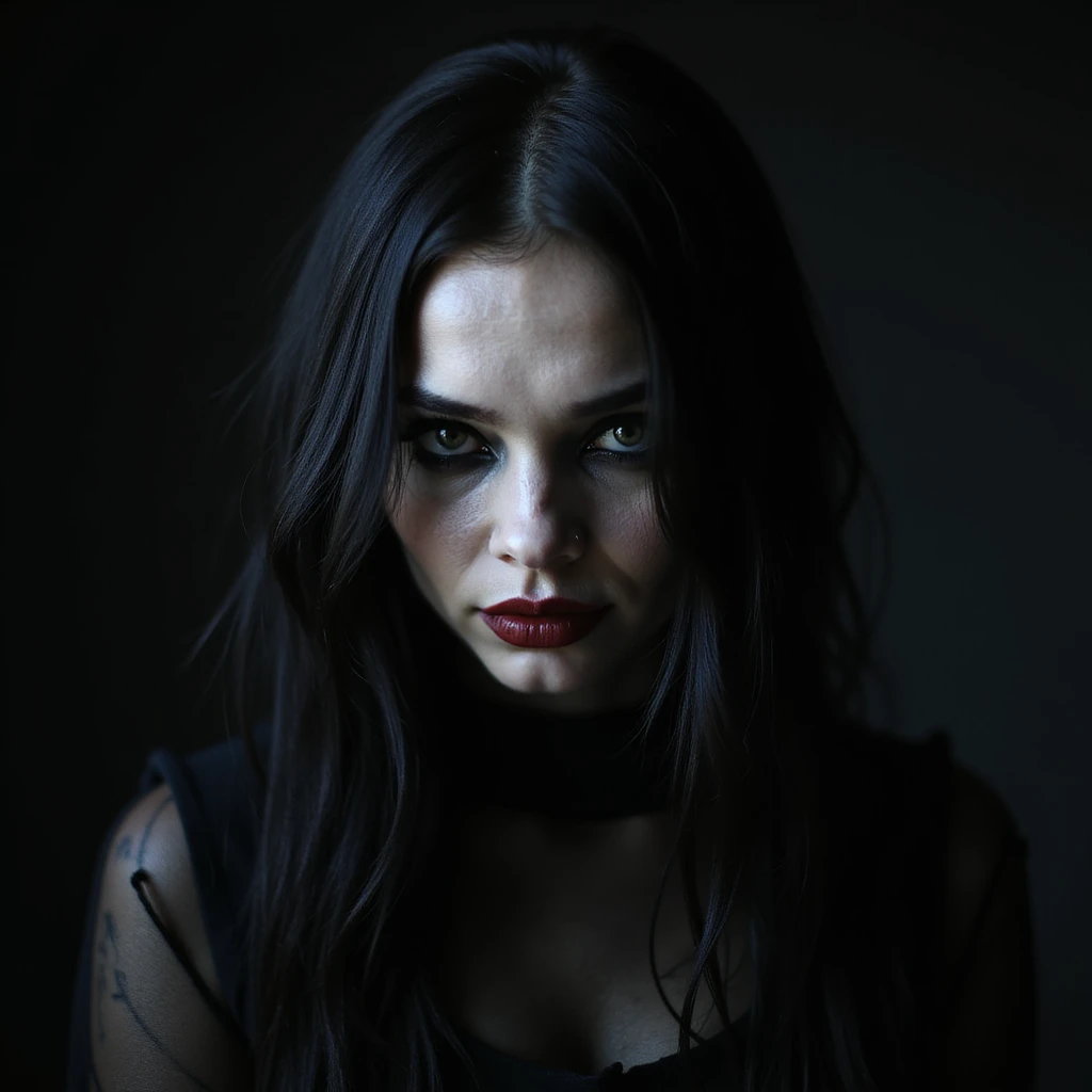 BLACKPINK inspired goth emoji, photorealistic style, black mesh, dramatic shadows, pale skin, gothic atmosphere emoji