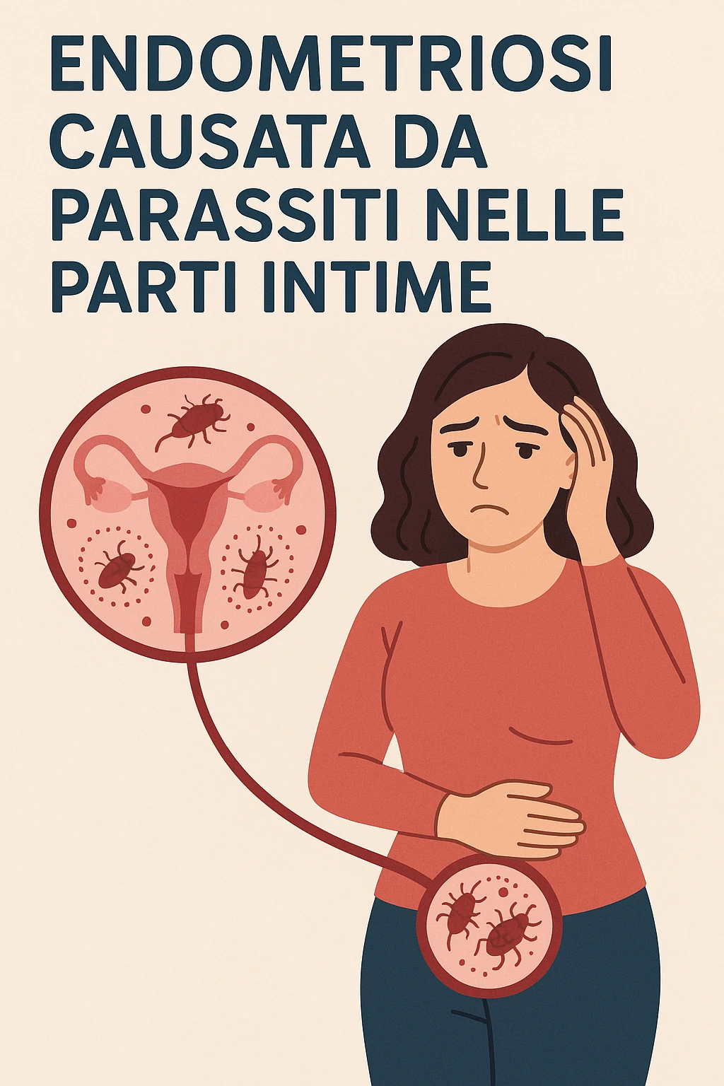 Donna che ha l'endometriosi per via dei parassiti alle parti intime. in italiano emoji
