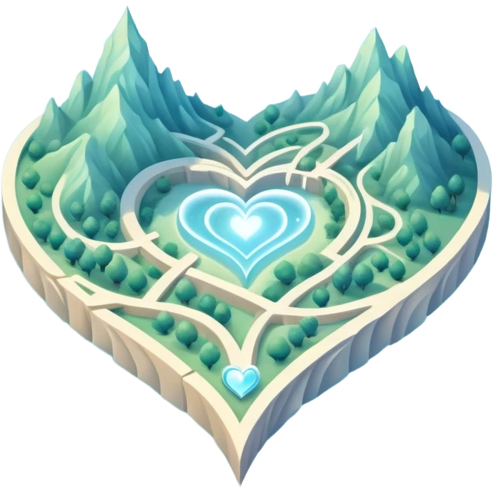 Dreamlike folded map with ethereal mist and shimmering heart pathways that glow with magical energy emoji