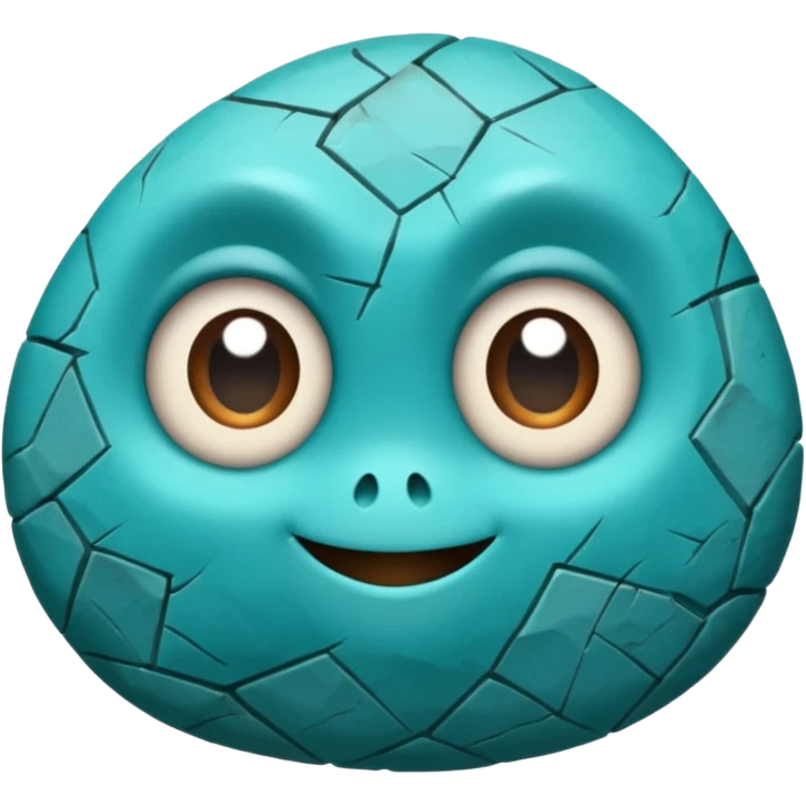 One small turquoise rock creature, rounded but still clearly a rock with cracks and facets, subtle shine, big expressive eyes and a shy smile, emoji