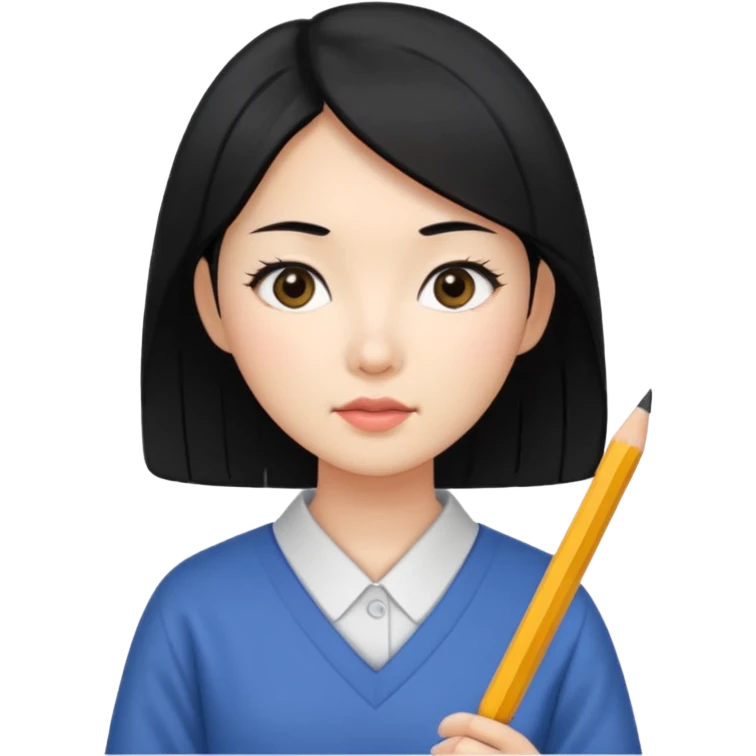 a korean cosmetics marketing expert women with black hair, holding a pencil emoji