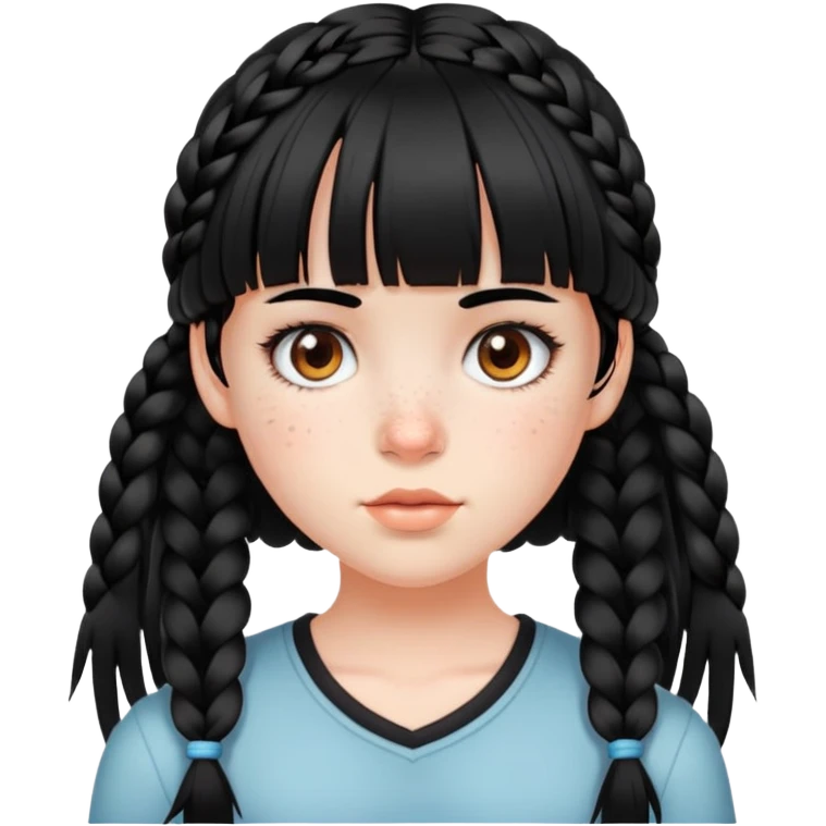A girl with white skin and black hair and bangs with some braids face full of freckles emoji