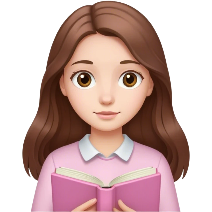 girl with fair skin and long brown hair holding a light-pink book emoji