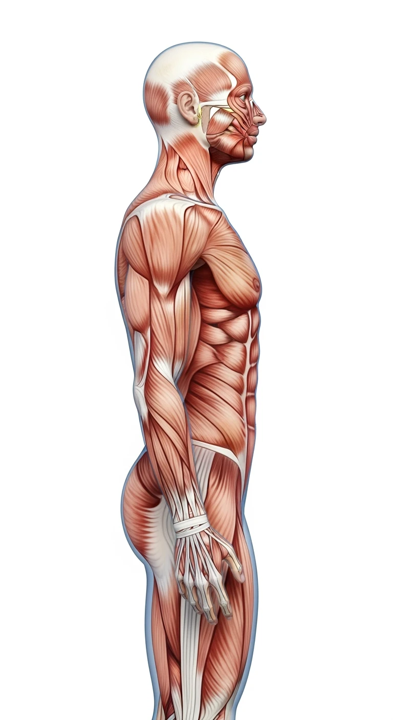 corpo umano anatomico di profilo realistico con schiena piatta e glutei piatti, sfondo bianco, iperrealistico 4k emoji