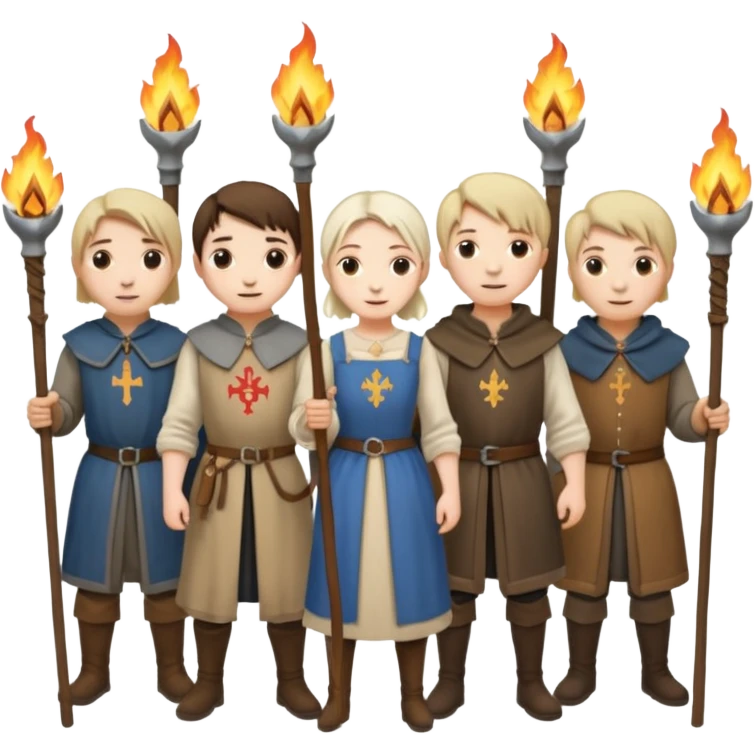 les villagois qui ont certains ont des fourches d'autres des torches sapé en moyen age emoji