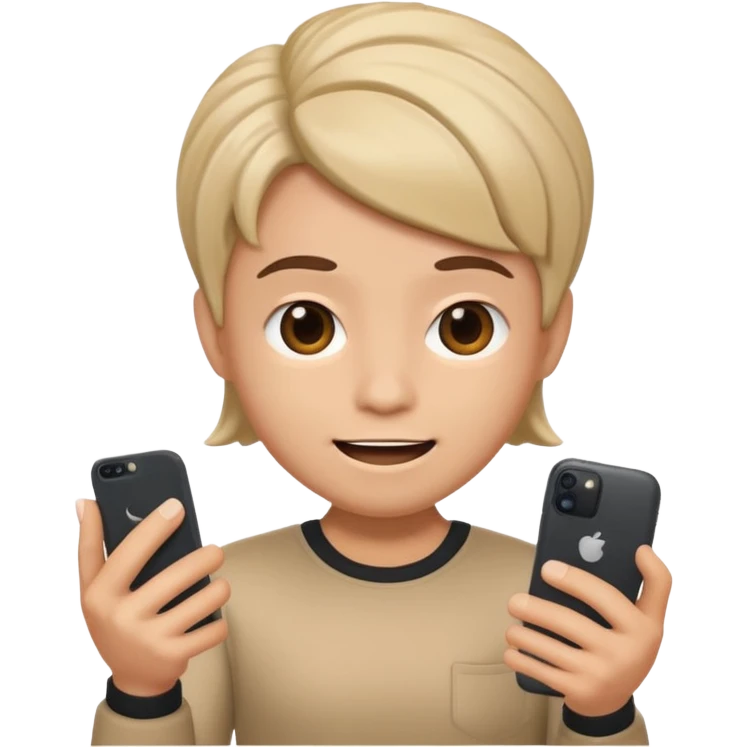 A Memoji with a mischievous expression, with a hairstyle that reflects energy. You can add accessories, such as a phone in hand. emoji