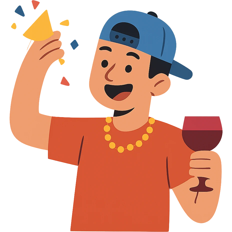 flat toon style party guy with a snapback hat emoji