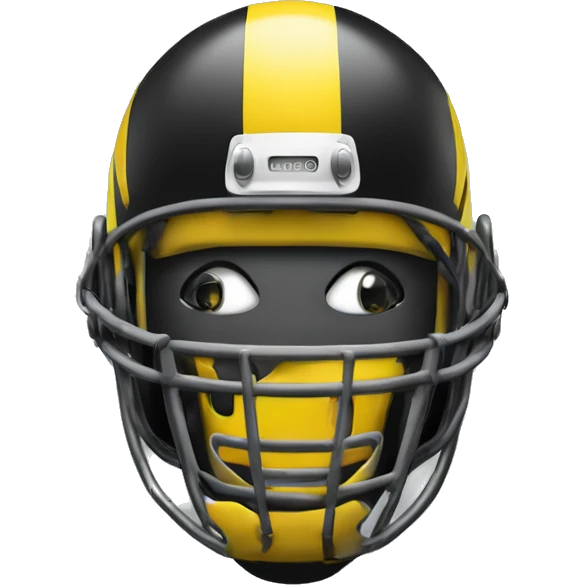 Black and yellow cyborg head with football helmet, face mask and circuits emoji
