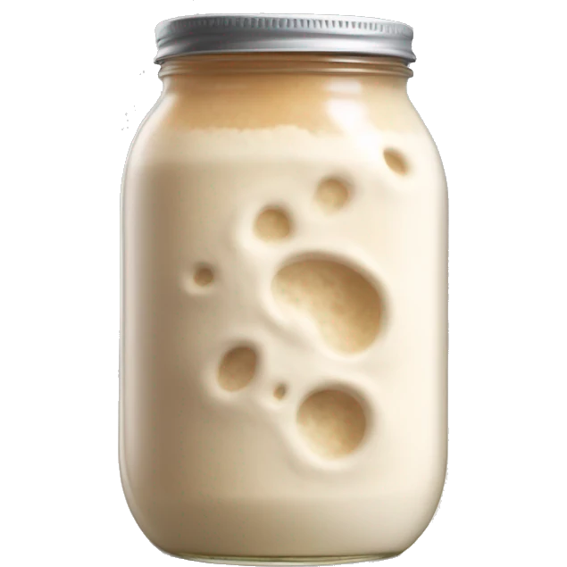 Bubbly Sourdough starter in a jar slightly overflowing down the side emoji
