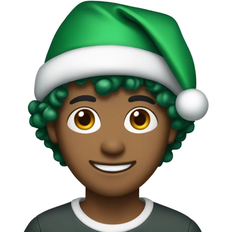 Unisex person short curly dark green hair in a Santa hat  emoji