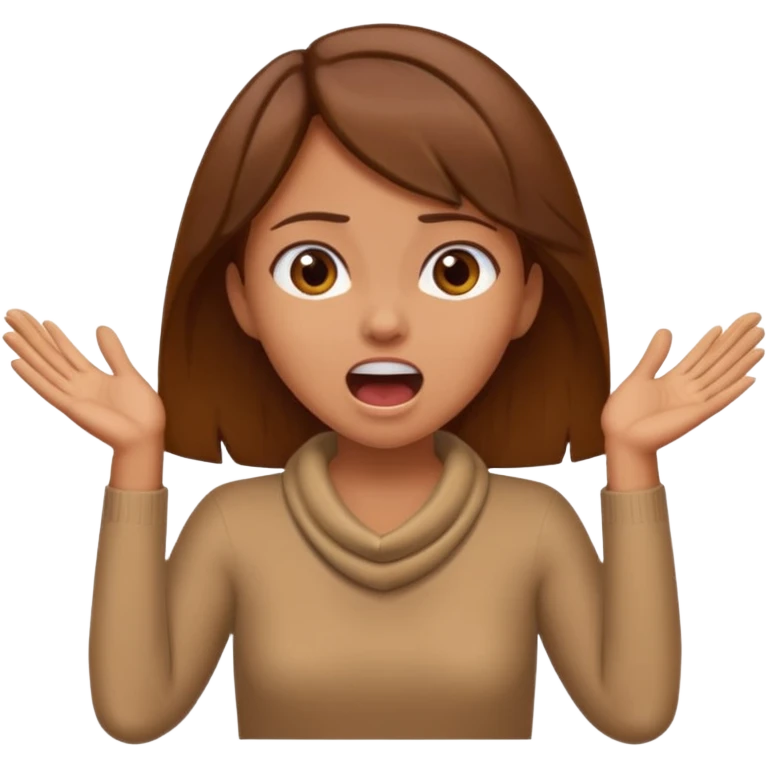 girl with tan skin and brown hair with hands crossed around her neck and a scream emotion on her face emoji