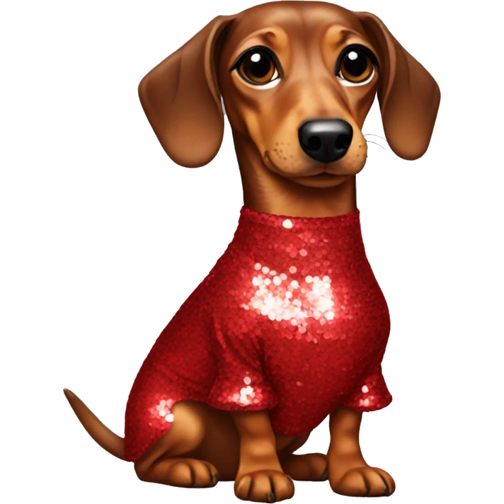 Dachshund wearing red sequin dress emoji
