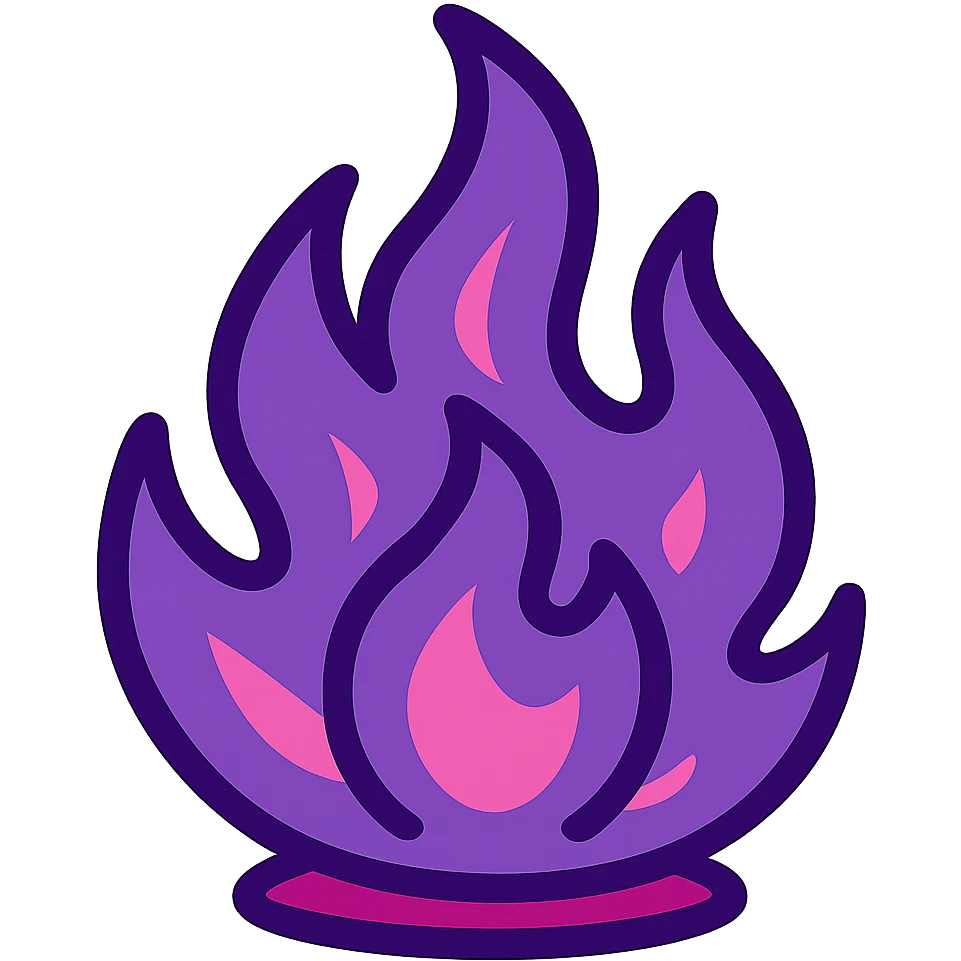purple flame of fire in vibrant toon style emoji