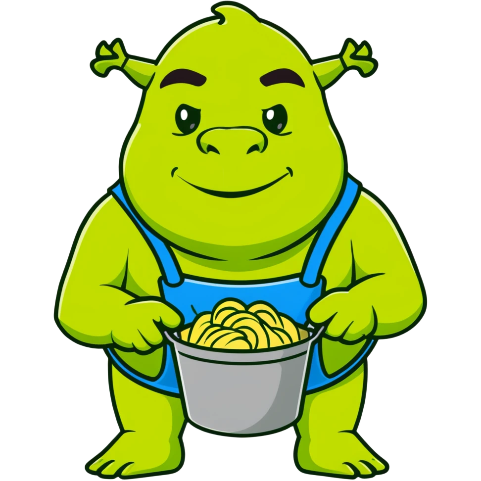 Shrek the green ogre holding a bucket of carbonara pasta emoji