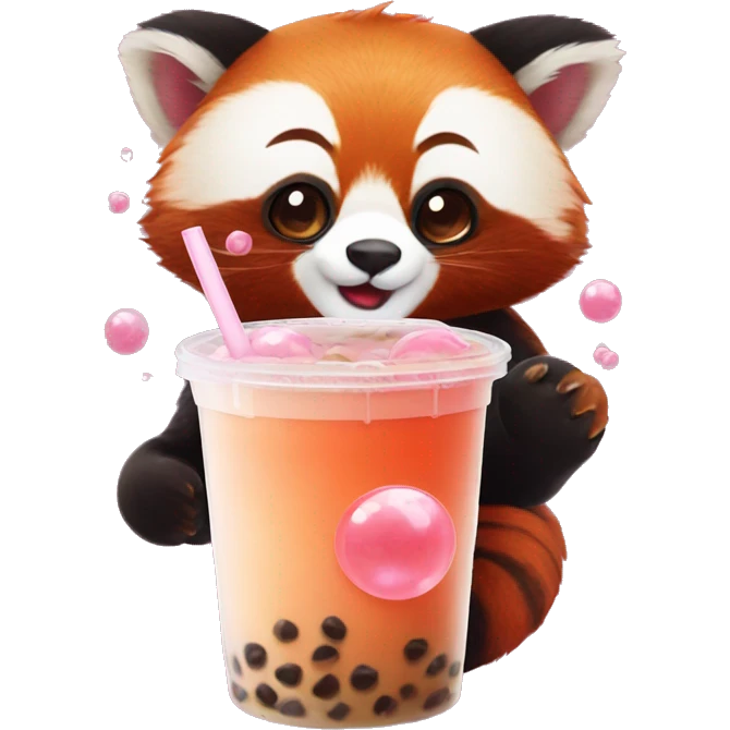 Red panda with bubble tea emoji