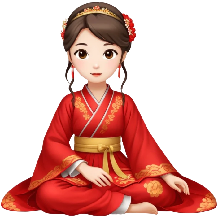 Beautiful girl wearing red Hanfu wedding dress sitting emoji