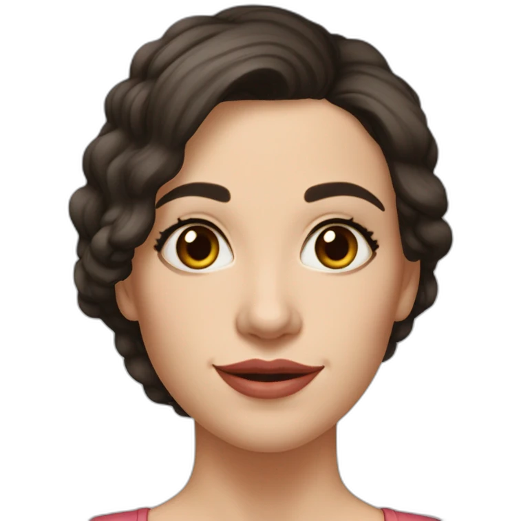29 year old pale skin Spanish woman, big brown eyes, high cheek bones, angular chin, dark brown hair, size 4, large breasts emoji