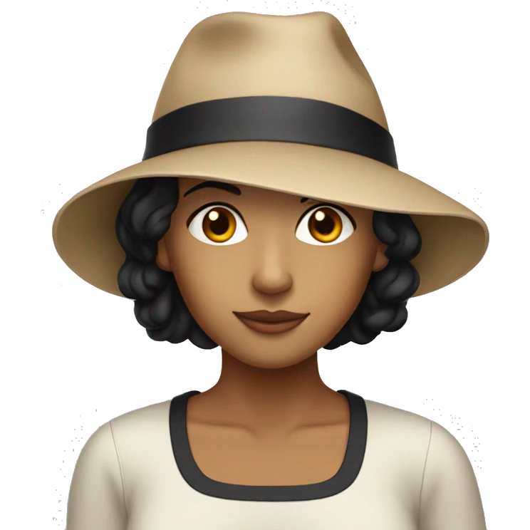 A slightly tanned white woman with short black hair wearing a hat. emoji