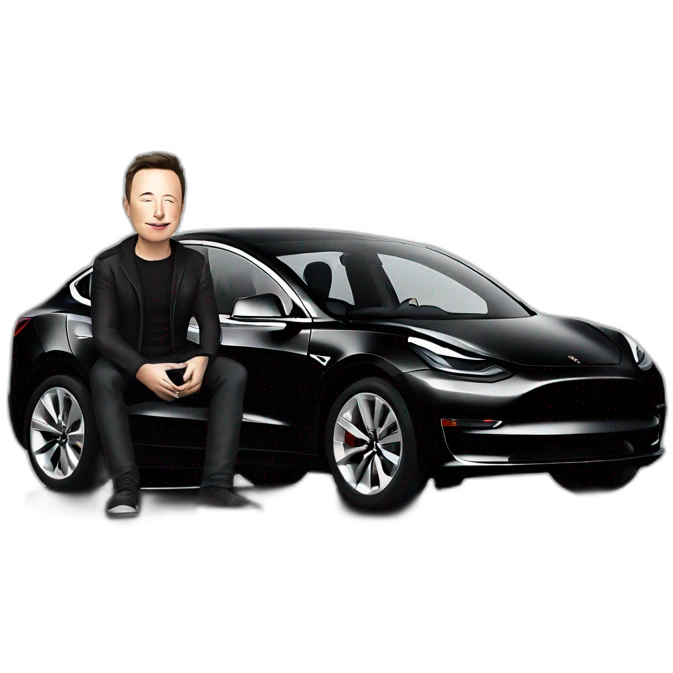 photo-realistic Elon Musk sitting inside an all black Tesla Model 3, side view emoji