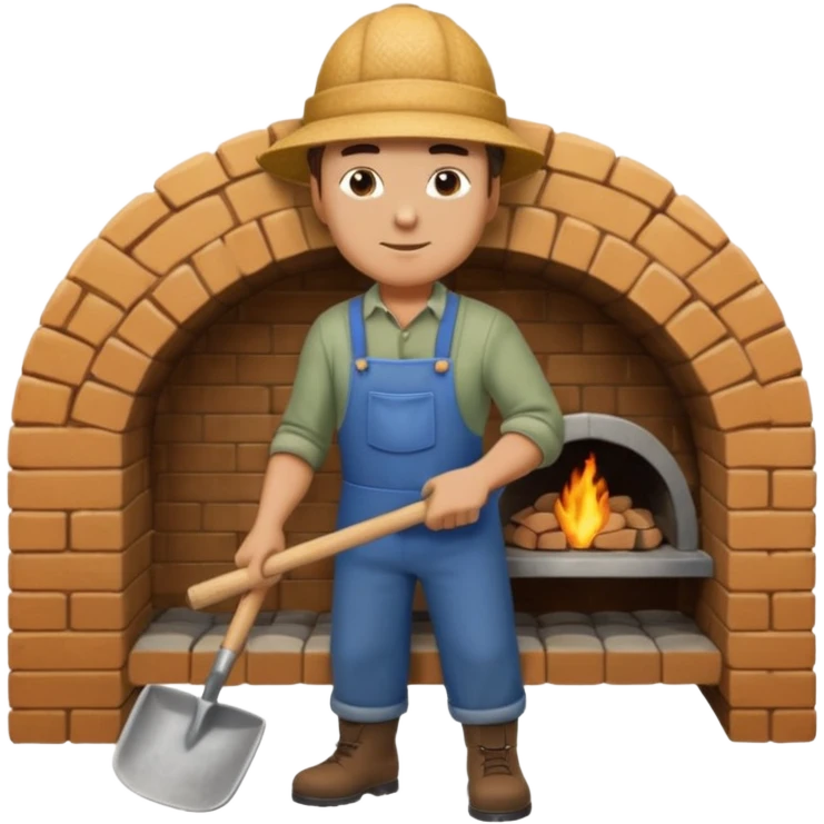 man loading shovel into round brick oven three quarters view  emoji