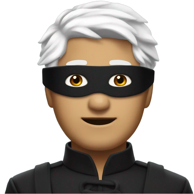 White-haired Gojo with black blindfold. High collared black outfit. Playful and charismatic vibe.  emoji