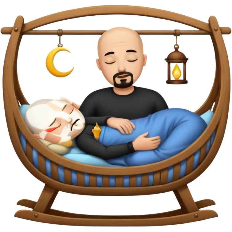 a bald man with a black goatee sleeping in a cradle emoji