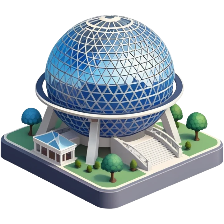 Isometric exterior Walt Disney World Epcot sphere, dollhouse style 3D realistic  emoji