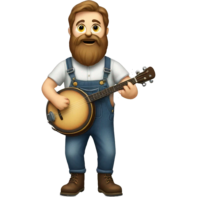 Man with a large beard and overalls, playing the banjo in toe shoes emoji