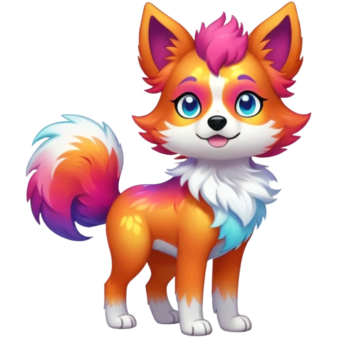 Vibrant multicolored Falvie-Fionbri-creature-sparkle-dog-fursona, full body emoji