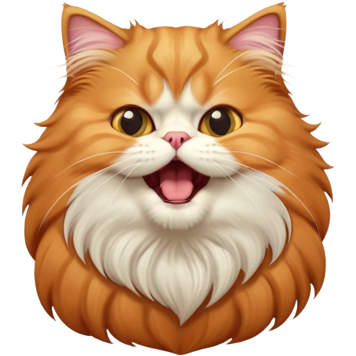 cinematic-adorable-big-eyed-fluffy-solid ginger-persian-cat-portrait-emoji,-head-tilted-playfully-with-a-cute,-exaggerated-yawn,-fluffy-solid ginger,-simplified-yet-irresistibly-cute-features emoji