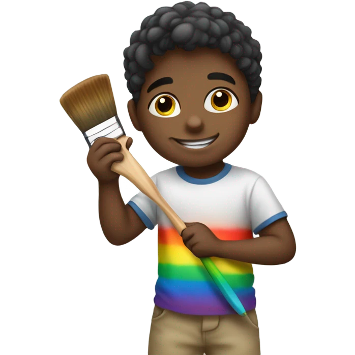 little boy with a paintbrush colourful rainbow emoji