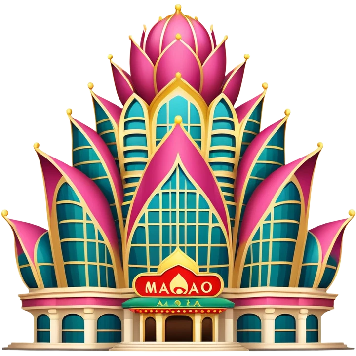 Macao Grand Lisboa Casino building, simplified emoji style with bold outlines and bright colors, cartoon style distinctive lotus-shaped tower emoji