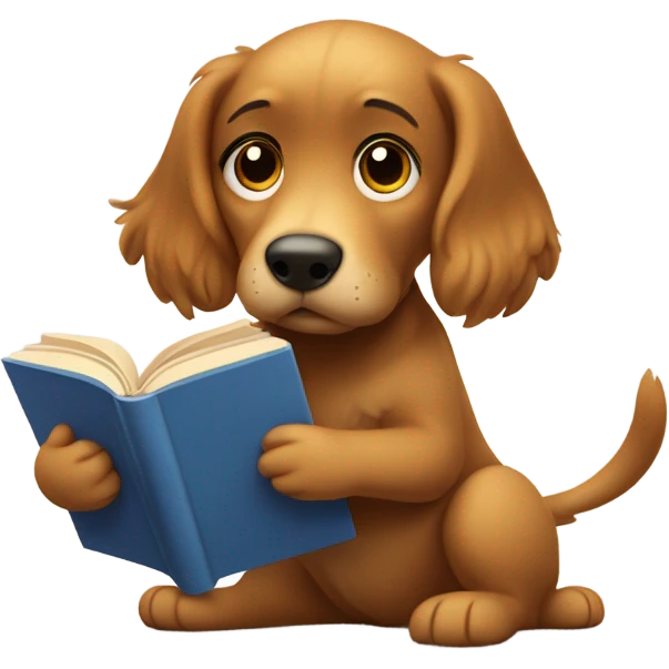 Girl reading but dog blocking her book with his face  emoji