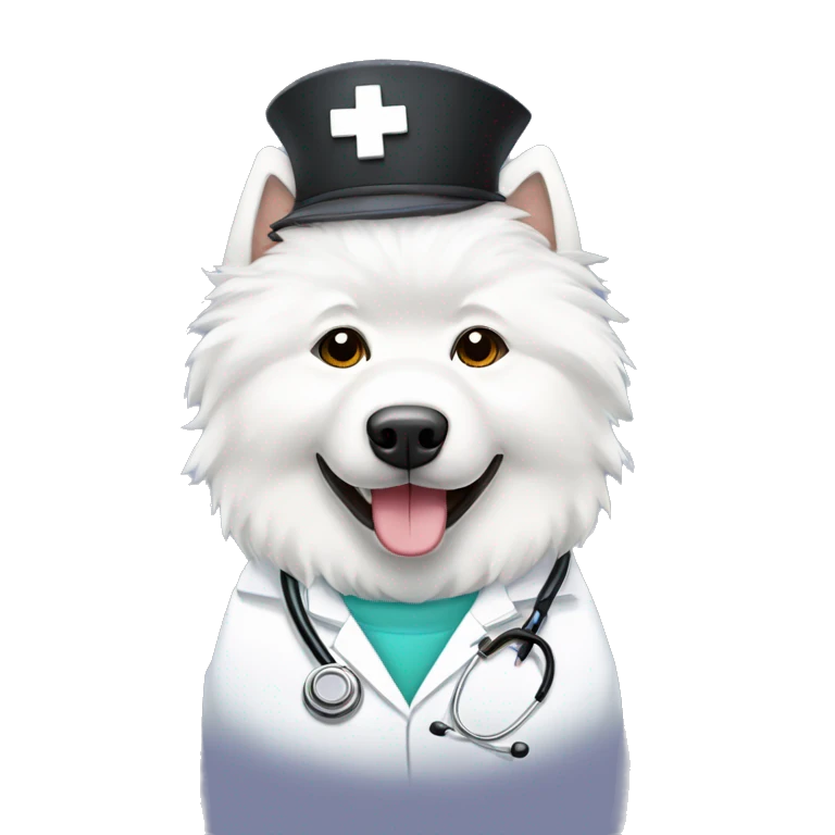 Samoyed wearing a doctor accesories emoji