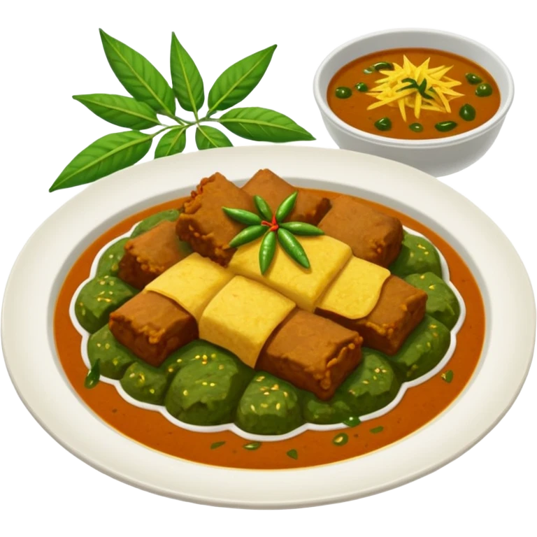 nasi padang pakai rendang, sambal ijo, daun singkong, dan kuah gulai emoji