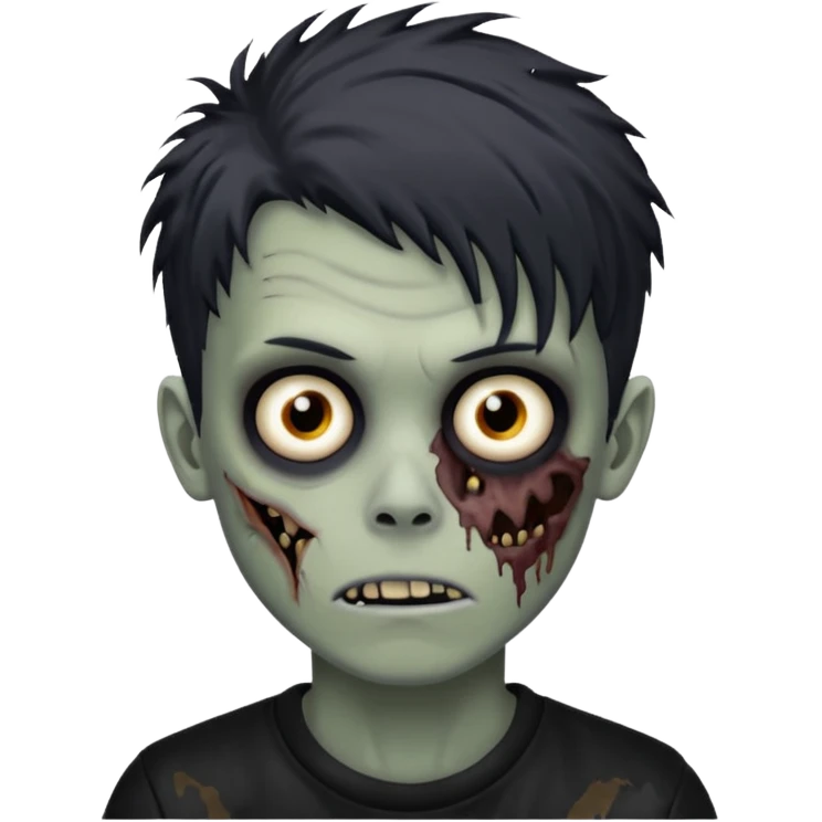 Zombie Boy with black médium large messy hair and teenager aparience, black background emoji