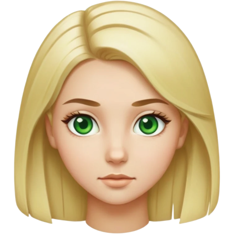 Girl with green eyes, blonde hair, rounder face, and hair parts in the middle, very nice shaped eye brows emoji