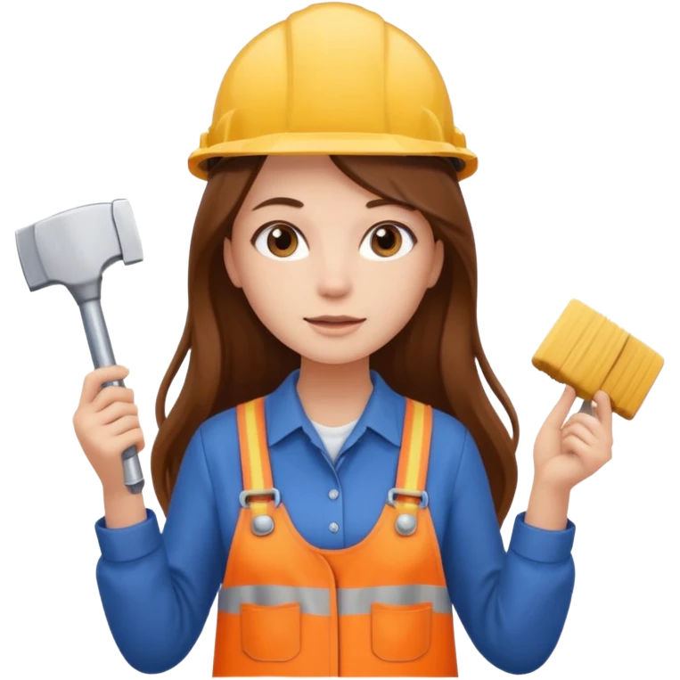 beautiful girl with long brown hair constructing new bathroom emoji