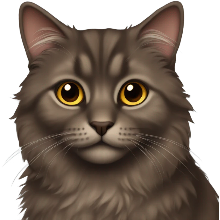 Dark brown fluffy cat brown eyes emoji