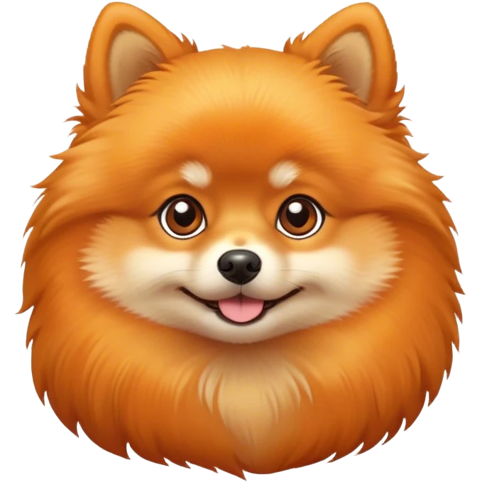 Cinematic Cute Orange Pomeranian Portrait Emoji, Head tilted playfully and inquisitively, featuring a luscious, fluffy orange Fur with a natural sheen, round, sparkling brown eyes filled with curiosity, Simplified yet irresistibly adorable features, highly detailed, glowing with a warm, friendly glow, high shine, affectionate and lively, stylized with a touch of whimsy, bright and endearing, soft glowing outline, capturing the essence of a mischievous yet loving pup, so playful it feels like it could scamper out of the screen and into your arms! emoji