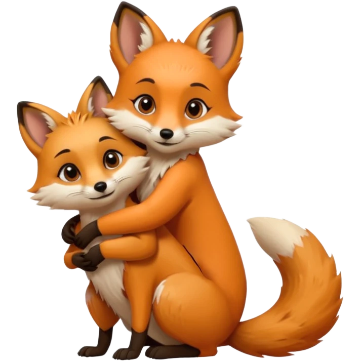 A cute female 9 tail fox hugging a meerkat emoji