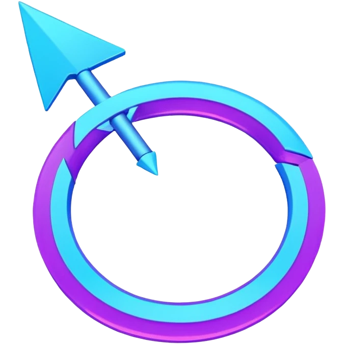 Circular loop arrow in Virtuosa style: smooth rounded shape forming a full loop, neon blue (#00A9F4) and violet (#9A1AFF) glow, futuristic 3D look, friendly and modern. No text. Full background. emoji