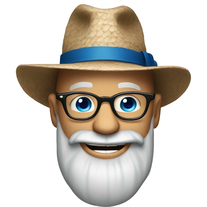Bald man with floppy hat and glasses and big blue eyes  and long grey beard and laughing emoji