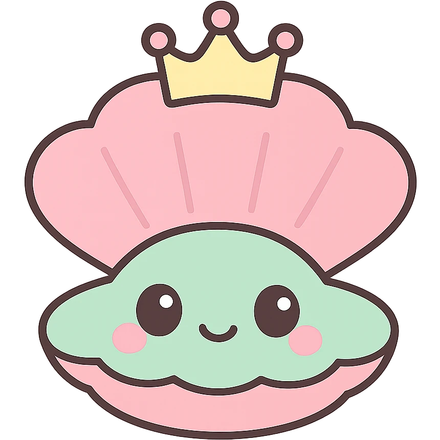 cute oyster wearing a tiara, kawaii style emoji