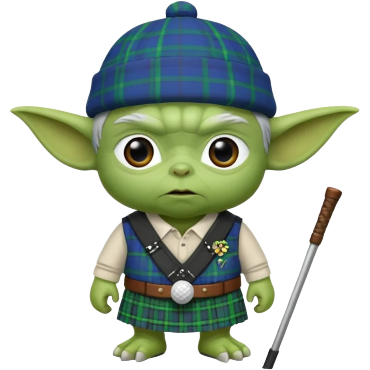 Laird Yoda med kilt och skotsk golfkeps emoji