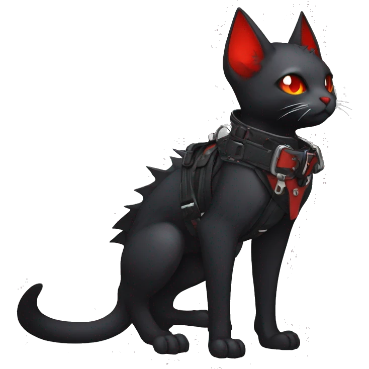 cool edgy black punk red ethereal fantasy nargacuga-bat-cat-Fakemon collar harness full body emoji