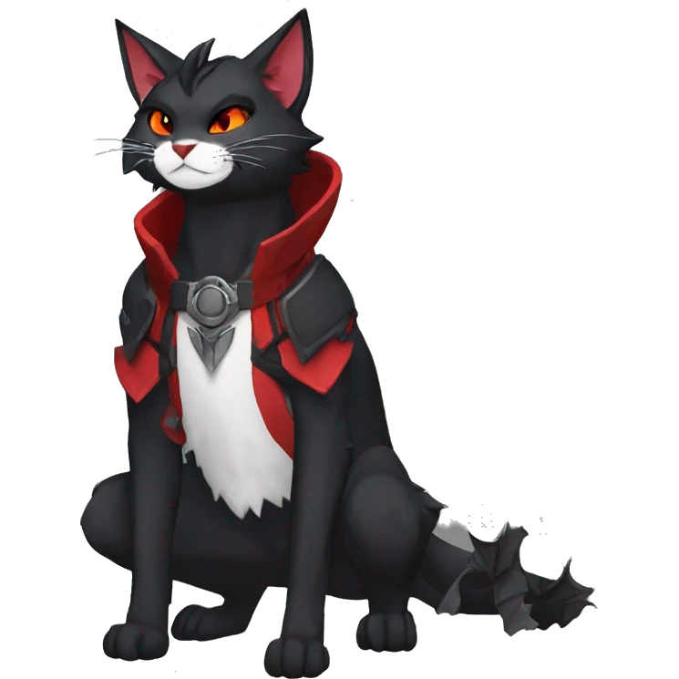 Anthro cool edgy elegant beautiful black punk red fantasy nargacuga-bat-cat-Fakemon collar harness warrior full body emoji