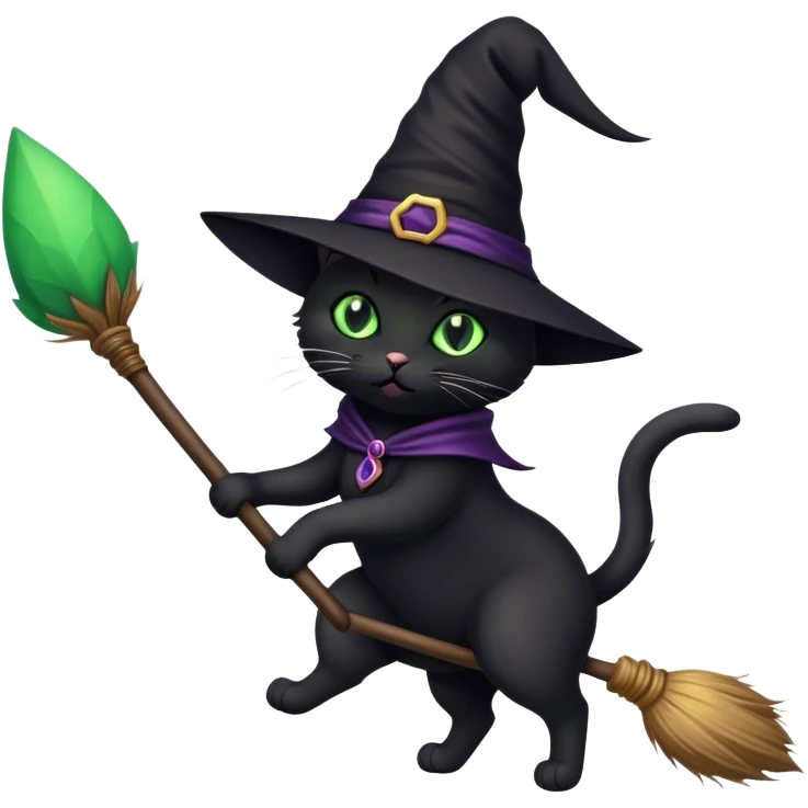 A cat like a witch on a broom emoji