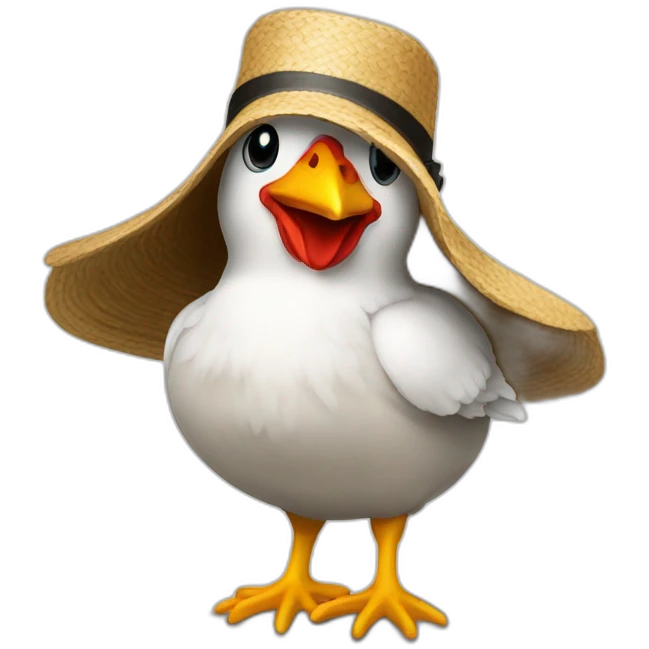 Poule avec un chapeau emoji